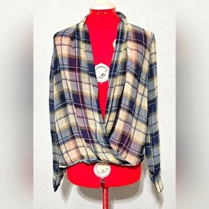 Sheer Flannel V Neck Shirt